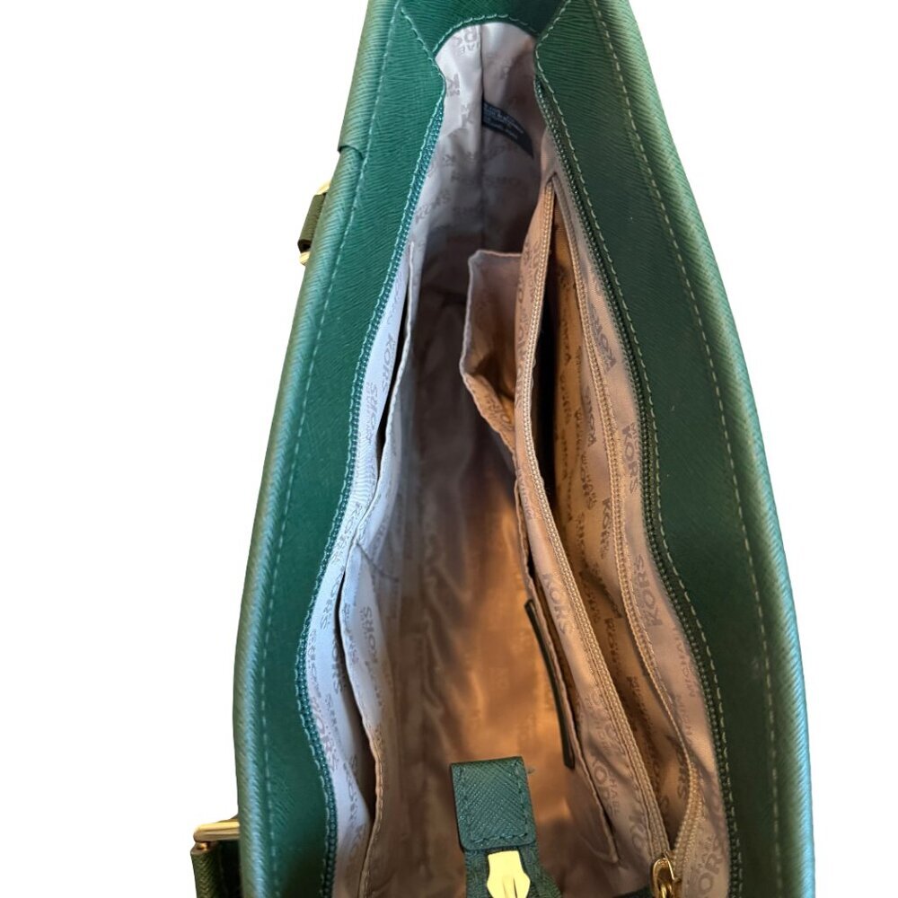 Michael Kors Sady Shoulder Bag Tote Purse Moss Green Gold+ Matching Wallet - Picture 8 of 11